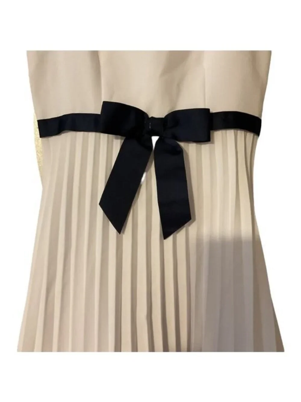 Cream Pleated A Line Dress Navy Bow Accent Coquette Cocktail By Jenny & Me 8